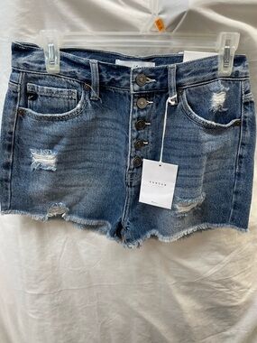 NEW!!! KanCan Light Blue Distressed, faded, frayed Denim Shorts ladies sz M